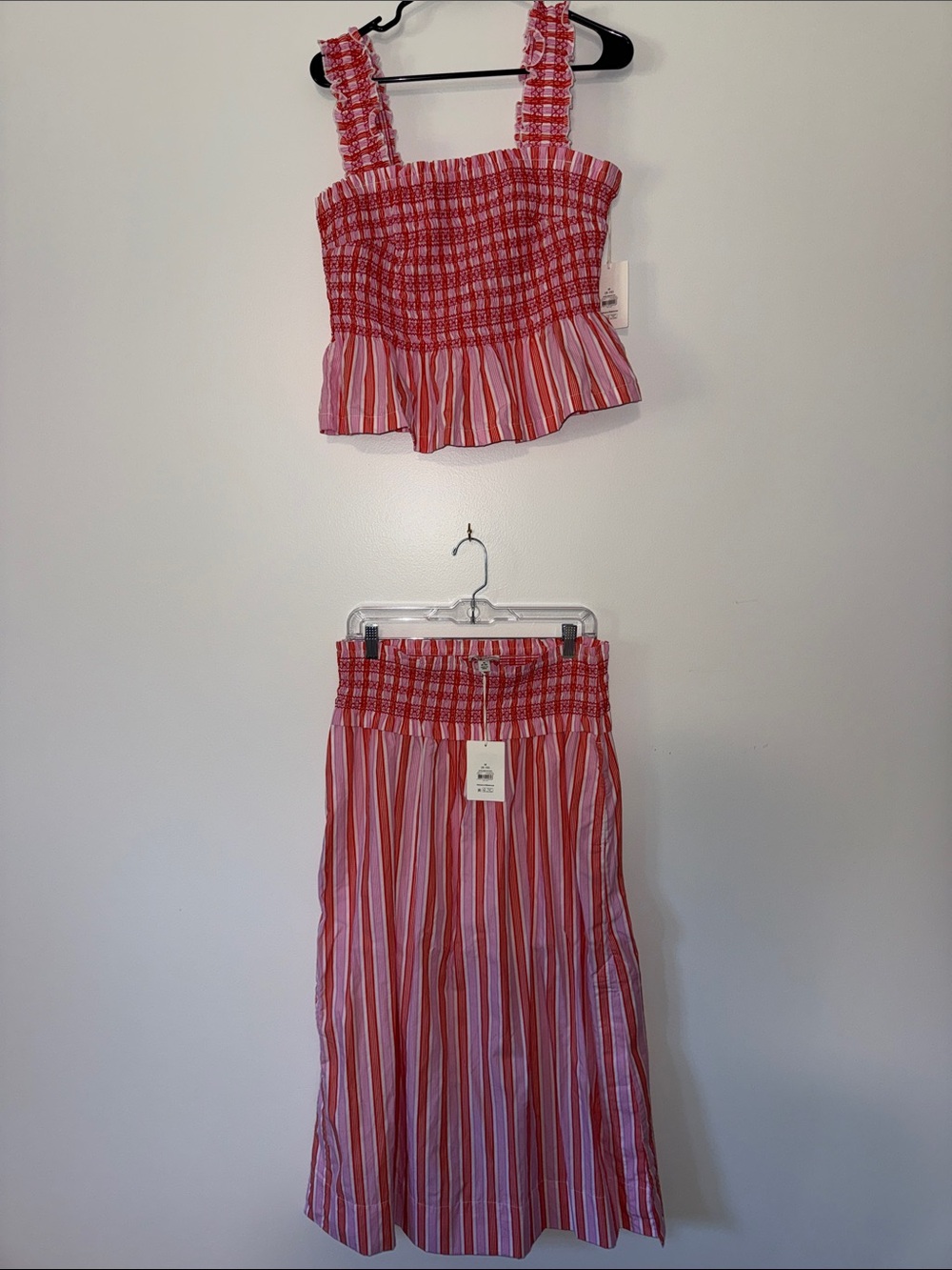 Red Striped Smocked Midi tank and Skirt